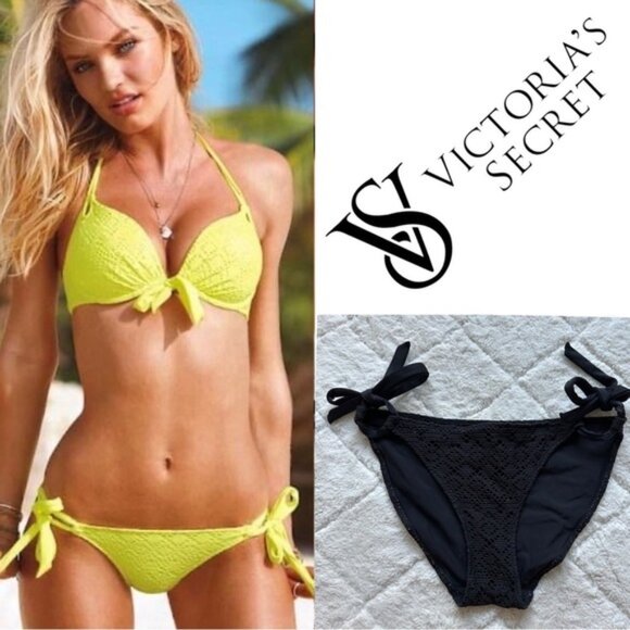 Victoria's Secret | Black Tie side Crochet Bikini Bottoms | Size Medium - Picture 1 of 8